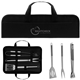 a black w/silver 3- piece outdoor bbq tool set in zippered case