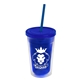 a translucent blue bottle & translucent blue lid & translucent blue straw 16 oz double - wall insulated transparent tumbler