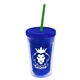 a translucent blue bottle & translucent blue lid & translucent green straw 16 oz double - wall insulated transparent tumbler