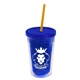 a translucent blue bottle & translucent blue lid & translucent orange straw 16 oz double - wall insulated transparent tumbler