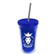 a translucent blue bottle & translucent blue lid & smoke straw 16 oz double - wall insulated transparent tumbler