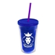 a translucent blue bottle & translucent blue lid & translucent violet straw 16 oz double - wall insulated transparent tumbler