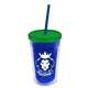 a translucent blue bottle & translucent green lid & translucent blue straw 16 oz double - wall insulated transparent tumbler