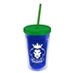 a translucent blue bottle & translucent green lid & translucent green straw 16 oz double - wall insulated transparent tumbler