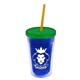 a translucent blue bottle & translucent green lid & translucent orange straw 16 oz double - wall insulated transparent tumbler