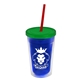 a translucent blue bottle & translucent green lid & translucent red straw 16 oz double - wall insulated transparent tumbler