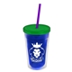 a translucent blue bottle & translucent green lid & translucent violet straw 16 oz double - wall insulated transparent tumbler