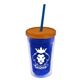 a translucent blue bottle & translucent orange lid & translucent blue straw 16 oz double - wall insulated transparent tumbler
