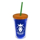 a translucent blue bottle & translucent orange lid & translucent green straw 16 oz double - wall insulated transparent tumbler