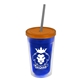 a translucent blue bottle & translucent orange lid & smoke straw 16 oz double - wall insulated transparent tumbler