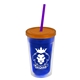 a translucent blue bottle & translucent orange lid & translucent violet straw 16 oz double - wall insulated transparent tumbler