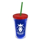 a translucent blue bottle & translucent red lid & translucent green straw 16 oz double - wall insulated transparent tumbler