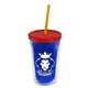 a translucent blue bottle & translucent red lid & translucent orange straw 16 oz double - wall insulated transparent tumbler