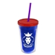 a translucent blue bottle & translucent red lid & translucent violet straw 16 oz double - wall insulated transparent tumbler