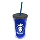a translucent blue bottle & smoke lid & translucent blue straw 16 oz double - wall insulated transparent tumbler