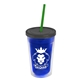 a translucent blue bottle & smoke lid & translucent green straw 16 oz double - wall insulated transparent tumbler
