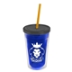 a translucent blue bottle & smoke lid & translucent orange straw 16 oz double - wall insulated transparent tumbler