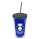 a translucent blue bottle & smoke lid & smoke straw 16 oz double - wall insulated transparent tumbler
