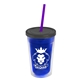 a translucent blue bottle & smoke lid & translucent violet straw 16 oz double - wall insulated transparent tumbler