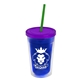 a translucent blue bottle & translucent violet lid & translucent green straw 16 oz double - wall insulated transparent tumbler