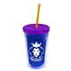 a translucent blue bottle & translucent violet lid & translucent orange straw 16 oz double - wall insulated transparent tumbler