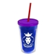 a translucent blue bottle & translucent violet lid & translucent red straw 16 oz double - wall insulated transparent tumbler