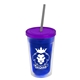 a translucent blue bottle & translucent violet lid & smoke straw 16 oz double - wall insulated transparent tumbler
