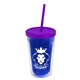 a translucent blue bottle & translucent violet lid & translucent violet straw 16 oz double - wall insulated transparent tumbler