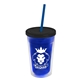 a translucent blue bottle & black lid & translucent blue straw 16 oz double - wall insulated transparent tumbler
