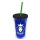 a translucent blue bottle & black lid & translucent green straw 16 oz double - wall insulated transparent tumbler