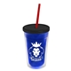 a translucent blue bottle & black lid & translucent red straw 16 oz double - wall insulated transparent tumbler
