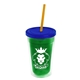 a translucent green bottle & translucent blue lid & translucent orange straw 16 oz double - wall insulated transparent tumbler