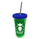 a translucent green bottle & translucent blue lid & smoke straw 16 oz double - wall insulated transparent tumbler
