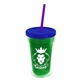 a translucent green bottle & translucent blue lid & translucent violet straw 16 oz double - wall insulated transparent tumbler
