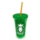 a translucent green bottle & translucent green lid & translucent orange straw 16 oz double - wall insulated transparent tumbler