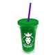 a translucent green bottle & translucent green lid & translucent violet straw 16 oz double - wall insulated transparent tumbler