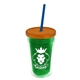 a translucent green bottle & translucent orange lid & translucent blue straw 16 oz double - wall insulated transparent tumbler