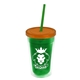 a translucent green bottle & translucent orange lid & translucent green straw 16 oz double - wall insulated transparent tumbler