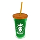 a translucent green bottle & translucent orange lid & translucent orange straw 16 oz double - wall insulated transparent tumbler
