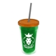 a translucent green bottle & translucent orange lid & smoke straw 16 oz double - wall insulated transparent tumbler