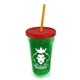 a translucent green bottle & translucent red lid & translucent orange straw 16 oz double - wall insulated transparent tumbler