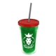 a translucent green bottle & translucent red lid & smoke straw 16 oz double - wall insulated transparent tumbler