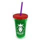 a translucent green bottle & translucent red lid & translucent violet straw 16 oz double - wall insulated transparent tumbler