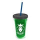 a translucent green bottle & smoke lid & translucent blue straw 16 oz double - wall insulated transparent tumbler