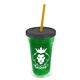 a translucent green bottle & smoke lid & translucent orange straw 16 oz double - wall insulated transparent tumbler