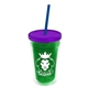 a translucent green bottle & translucent violet lid & translucent blue straw 16 oz double - wall insulated transparent tumbler
