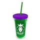 a translucent green bottle & translucent violet lid & translucent green straw 16 oz double - wall insulated transparent tumbler