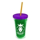 a translucent green bottle & translucent violet lid & translucent orange straw 16 oz double - wall insulated transparent tumbler
