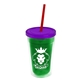 a translucent green bottle & translucent violet lid & translucent red straw 16 oz double - wall insulated transparent tumbler