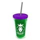 a translucent green bottle & translucent violet lid & smoke straw 16 oz double - wall insulated transparent tumbler